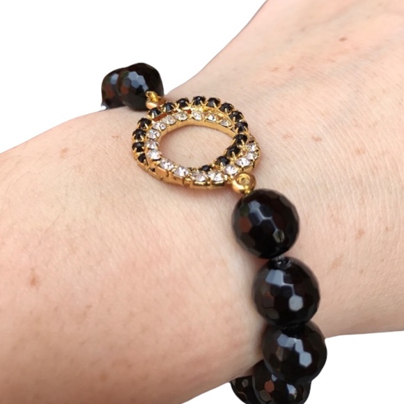 Black Agate Beaded stretch Bracelet - Picture 2 of 8
